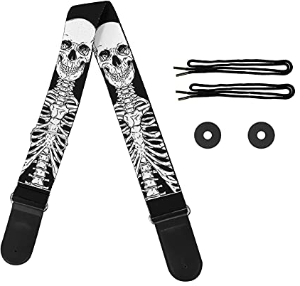 Jeiento Gitarrengurt mit verstellbarem Gurt, Aufbewahrung von Gitarrenplektren, Geschenk für Gitarrenliebhaber, Totenkopf-Weiß, M