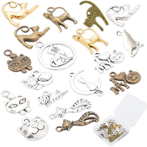SUNNYCLUE 1 Box 18 Stile 72 Stück Kätzchen Charms Haustier Katze Anhänger Legierung Tiere Brief Liebe Herz Baumeln Bulk DIY Für Die Schmuckherstellung Charms Ohrring Zubehör Damen Erwachsene Tibetisch