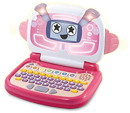VTech - Clic, Mon Ami l'Ordi Rose, Computer Portatile Bambino con Schermo Retroilluminato e Animato, 9 Giochi Educativi, Giocattolo Interattivo, Regalo Bambino da 3 Anni a 6 Anni - Contenuto in