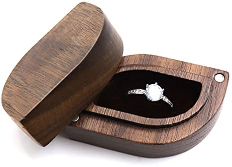 Mamiddle Walnuss Holz Ring Box Samt Soft Interieur Halterung Ohrringe Schmuck aus Holz Präsentation Box Fall für Vorschlag Verlobung Hochzeit Zeremonie(Blätter)