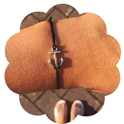Yheakne Boho - Pulsera de cuero en capas, cordón negro, pulsera de ancla, pulsera de cuerda de cera ajustable, pulsera de marinero, cadena de mano, joyería para mujeres y niñas (dorado)