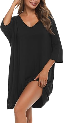 Bresdk Plus Size Nighties for Women Soft 3/4 Sleeve Nightdress with Pockets | Loose nightwear,oversized nightdresses fit for sleep, casual wear, pregnancy, and hospital stays,Available in S–4XL.