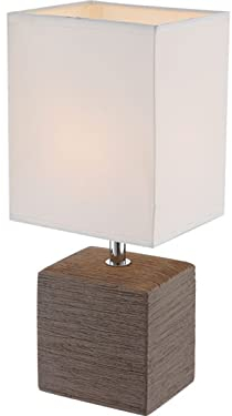 Kleine LED Tischleuchte mit Keramikfuß und Stoffschirm Braun, Höhe 29cm
