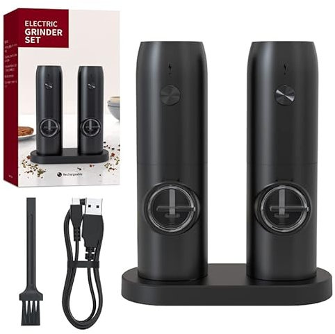 ZAURAQ Electric Salt and pepper grinder set Combo, Automatic Grinder, Salt and pepper shakers with Charging Base Electric pepper mill with refillable kitchen gadgets house warming gifts new home