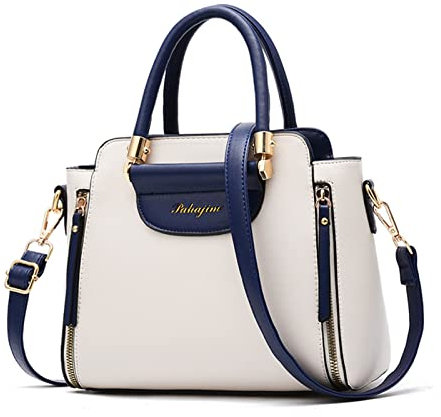 NICOLE & DORIS Damen Handtaschen Klein Modern Schultertaschen PU Leder Frauen Umhängetasche Top Griff Tasche Mehrfarbige Henkeltasche Damen Kuriertaschen Weiß und Blau