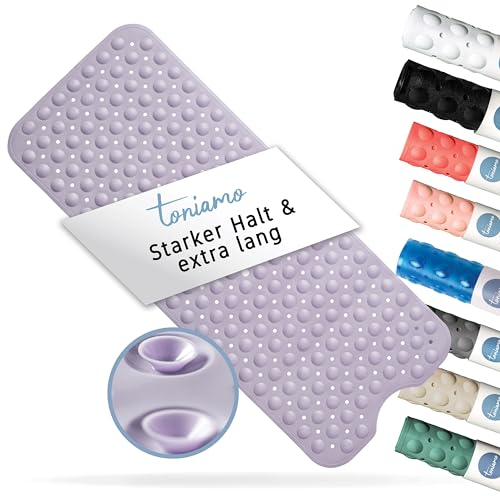 Toniamo Badewannenmatte rutschfest 100x40 cm | Extra Lange Badematte rutschfest | Antirutschmatte Badewanne ohne BPA | Badewannen Matte antibakteriell & maschinenfest | Anti Rutschmatte | Lavender