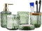 Badezimmer Set,5 Stück Glas Badezimmer Zubehör Sets von Lotionspender,Seifenschale,Zahnbürstenhalter,Becher,Wattestäbchen, Moderne Badedekoration,Vintage Geschenk,Badezimmer Deko Set(Grün)