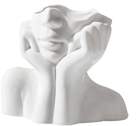 Yajimsa Kopf Gesicht Vase, Blumenvase Keramikvasen Vase Weiß Gesicht Statue Vasen, Moderne Schicke Vase Weiß Matt Dekorative Vase Moderne Schicke Vase Boho Deko Für Heimdekoration Wohnzimmer