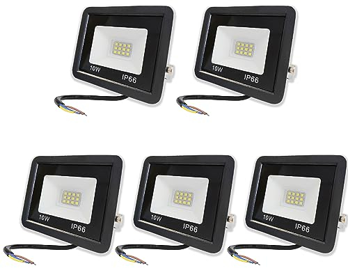 Hopelit 10W LED Strahler 5er, Led Strahler Außen Warmweiß Licht 3000K, IP66 Wasserdicht, 850LM Superhell Scheinwerfer für Garten, Garage, Patio etc.
