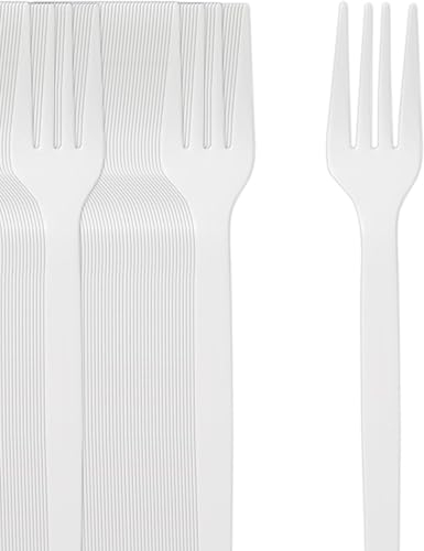 Pack 100 Tenedores Reutilizable De Alta Resistencia, Tenedor Color Blanco Reutilizables para Cumpleaños, Picnics, Fiestas, Buffets,Bodas,Catering, Barbacoas, Peroles