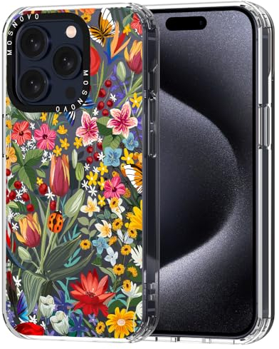 MOSNOVO für iPhone 15 Pro Hülle – Durchsichtige, schlanke, stoßfeste TPU+PC-Handyhülle, [6,6 Fuß Fallschutz/Anti-Abziehen] - Im Garten