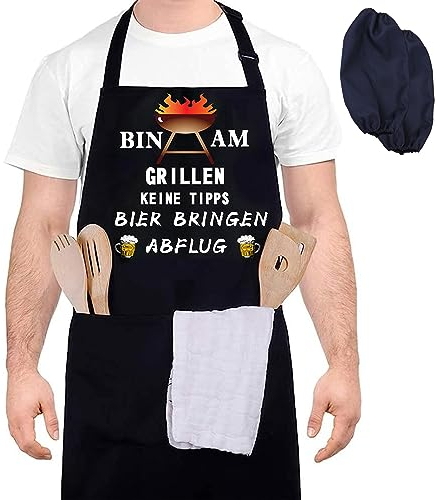 Grillschürze Für Männer Schürze Personalisiert, Grill Schürze Männer mit 2 Taschen Männer und Verstellbarem Nackenband, Grillschürze Personalisiert Herren Grillschürze für Vatertagsgeschenk Lustig