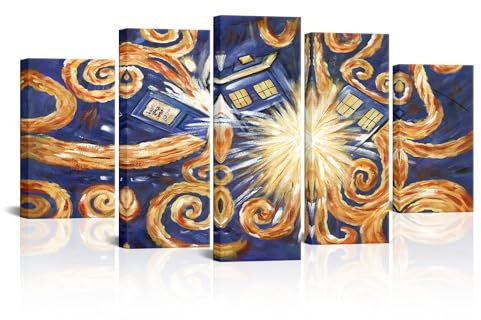 PoGoXiPoYo Leinwanddrucke Doctor Who Exploding Tardis, Fernsehsendung, Dr. Who Van Gogh inspiriert, Zeitreise, Poster, Kunstdruck, dekoratives Gemälde, gespannte Leinwand, fertig zum Aufhängen, 152 x