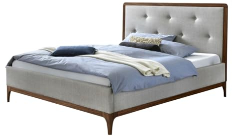Hasena Polsterbett Silento Stoff grau Holz 2023 Nussbaum 160x200