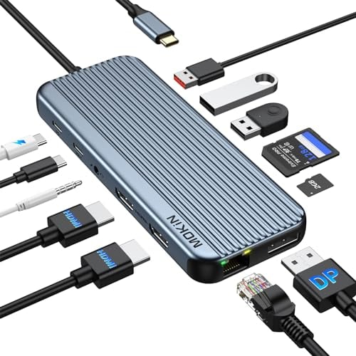 Docking Station Dual Monitor, 12 in 1 Single 8K@30Hz Triple Display Docking Station Dock USB C mit 2 HDMI, DisplayPort, Ethernet, PD 100W, USBA&C, SD/TF Audio für MacBook Dell XPS HP Lenovo