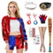 Formemory Quinn Kostüm Damen,Halloween Karneval Kostüm Faschingskostüme Damen mit Handschuhe Jacke T-Shirt Shorts Netzstrümpfe für Halloween Karneval Kostüm