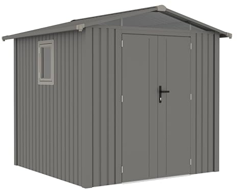 Abri de Jardin en métal Rockford 240 x 232 cm avec Toit à pignon et gouttières – Braga 200 Gris