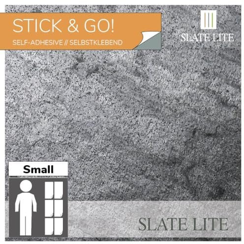 Slate-Lite Stick & Go Steinfurnierfliesen, 30 x 60 cm, 6 Stück, Natursteinoberfläche, einfache Installation, mehrere Farboptionen (Silbergrau)