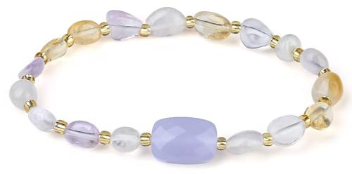 MetJakt Handgemachter Original Armband Edelstein Echtes Naturstein Unregelmäßige Naturstein Facettierter Kristalle Perlenarmband Damen Schmuck (Lila Kristall)