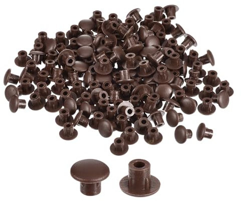 QUARKZMAN 150 Stück Schraubenloch-Abdeckungen, 5 mm (3/16) Durchmesser, Kunststoff-Snap-in-Regal-Knopf, Flache Kappe für Möbel, Schränke, Dunkelbraun