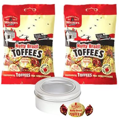 Brazil Nut Toffee Sweets Walkers Nonsuch x 2 x 150g Bags Bundle with TinTastic Silver Window Lid Refillable On-the-Go Travel Tin