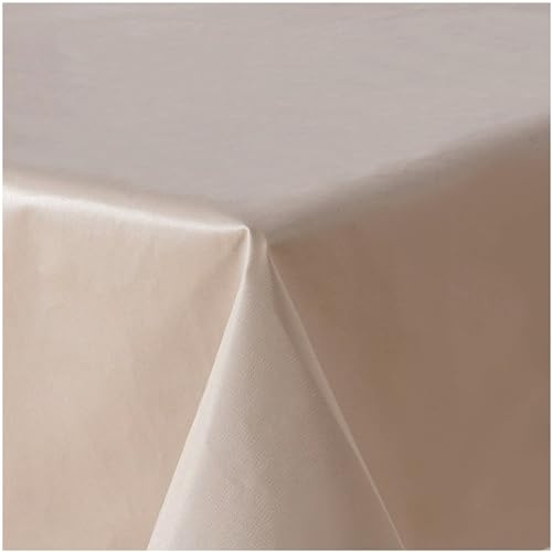 Wachstuchtischdecke Tischdecke abwaschbar PVC Plastik-Tischdecken RUND OVAL ECKIG Rechteckig Outdoor Wachs Gartentischdecke (Beige Einfabig, Oval 140x180cm)