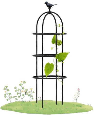 BEEGMA Obelisk Rankhilfe Metall Wetterfest Rankobelisk Gartenspalier 180x50cm 230x50cm 280x50cm 330x50cm für Bepflanzung, Garten Top-Vogeldesign (Color : Black, Size : H180x D50cm(5.9x1.6ft))