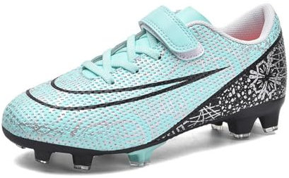 DHOVOR Kids Unisex Athletic Football Boots, Astro Turf & Indoor Soccer Shoes, Size 13 UK Child, Cyan