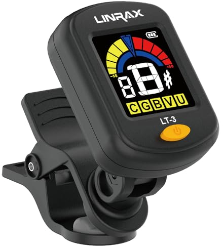 Linrax LT-3 Gitarre Stimmgerät Wiederaufladbar, Clip-On Stimmgerät Tuner für Gitarre Bass Ukulele Violine Banjo Mandoline, Chromatisches Stimmer mit Farbdisplay, Digital Stimmgerät, Gitarrenzubehör