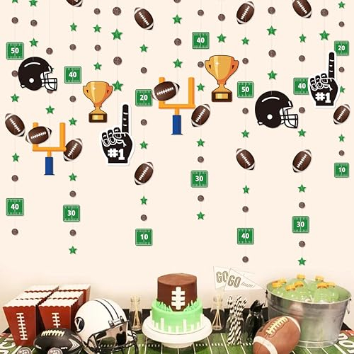 Fußball-Party-Dekorationen, Stern-Kreis, Punkte, Fußballhelm, Torpfosten, Trophäe, Finger, #1, Touchdown, hängende Girlande, Luftschlangen für Geburtstag, Hochzeit, Dusche, Zuhause, Wand- und