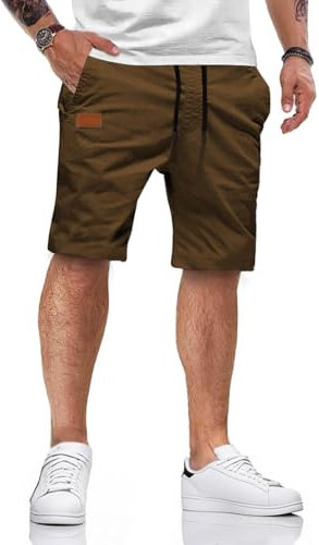 HMIYA Kurze Hosen Herren Baumwolle Chino Shorts Sommer Freizeitshorts Elastische Taille mit Taschen(Dunkelbraun,EU-L)