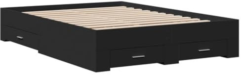 vidaXL Cama con Cajones, Somier Doble de Invitados, Estructura de Cama, Mueble para Dormitorio, Madera de Ingeniería Negro 135x190 cm
