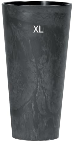 MELTOM Blumenkübel Rund Beton Optik Blumentopf Slim mit Einsatz (Anthrazit, XL - 57 cm)
