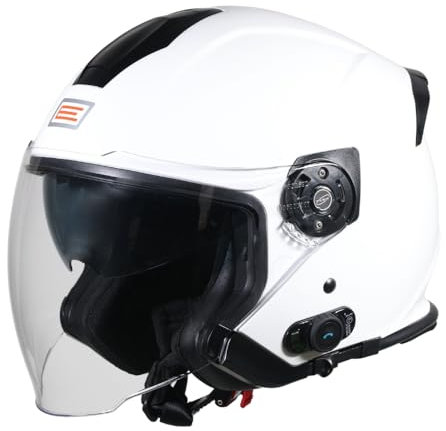 ORIGINE Motorradhelm Jethelm Roller Helm Bluetooth ECE Mit Doppel Visier (SOLID White Gloss, M)