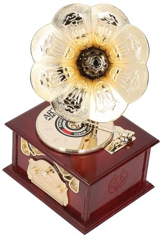 Nurnesy Gramophone Spieluhr Ornament Uhrwerk Spieluhr Exquisite Uhrwerk Mechanische Retro Spieluhr Figuren Zuhause Tisch Schreibtisch Dekorationen (Braunes Grammophon)