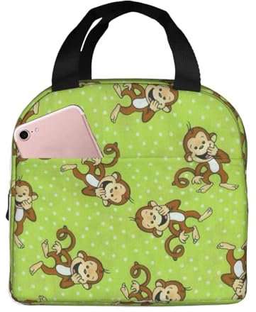 Ceudet Lonchera aislada para mujer, reutilizable, bonita lonchera para hombres, bolsas de almuerzo a prueba de fugas, estampado de mono inteligente verde