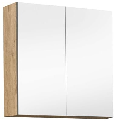 mokebo® Bad Spiegelschrank 70cm Breite 'Die Badenixe', Badschrank schmal o. Hängeschrank mit Spiegel & Badezimmerschrank in Eiche-Schwarz aus Holz in 71x70x23 (HxBxT in cm), auch als Badmöbel Set