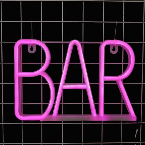 Gpurplebud Bar Schild Beleuchtet - Leuchtschild Bar für Hausbar Theke Neon Schild LED Wanddeko für Party Nachtclub Mann Höhle Restaurant Festival Feier Dekoration Party Zeichen (Rosa)