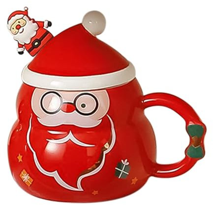 Générique Christmas Mug | 500ml Ceramic Drinking Mug With Christmas Hat Lid And Spoon - Juice Mug With Handle For Coffee, Tea, Hot Chocolate, Beverages