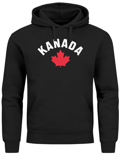 Neverless® Hoodie Herren Kanada Flagge Flag Ahornblatt Schriftzug Aufschrift Grafik Männer Fashion Streetstyle schwarz XS