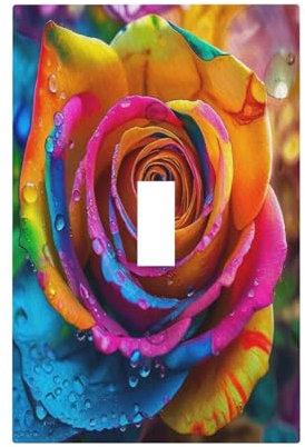 Wpshijia Placa de cubierta para interruptor de luz, diseño de rosas arcoíris, flores coloridas, 1 banda, cubierta de placa de interruptor de una sola palanca, placa frontal eléctrica decorativa para