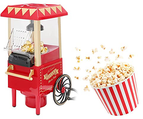Nostalgia Popcorn Maker – Mini Popcornmaschine Nur 3 Minuten, Heißluft Popcorn Popper, Automatische Popcornmaschine mit Messlöffel für Zuhause, Party (red)