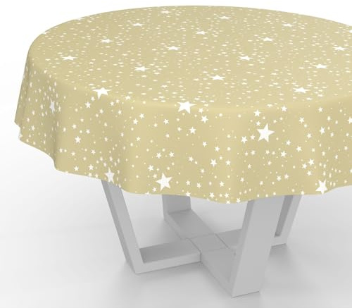 Wachstuchtischdecke Wachstischdecke Wachstuch Tischdecke abwaschbar Gartentischdecke Wasserabweisend Rund 120cm Schnittkante Sterne Beige