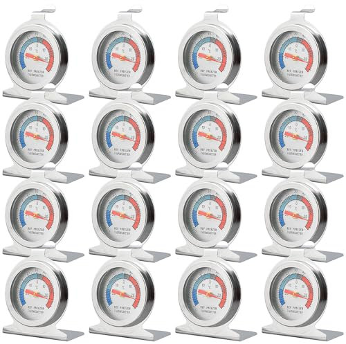 16 Pack Refrigerator Thermometer Large Dial Freezer Thermometer Classic Series Fridge Alarm Thermometer Internal Temperature Gauge for Kitchen Refrigerator
