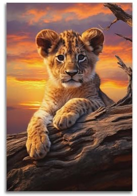 HUIYHB Tier-Poster, König der Löwen bei Sonnenuntergang, dekoratives Gemälde, Leinwand, Wandposter und Kunstdruck, moderne Familienschlafzimmer-Dekoration, Poster, 40 x 60 cm