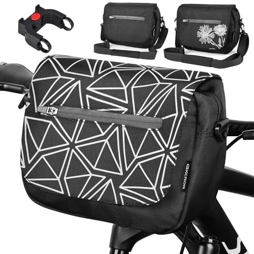 GXCROR Lenkertasche Fahrrad 5L mit Adapter, Handyhalterung, Trageschultergurt, Blitzschnell Abnehmbar, Wasserabweisende fahrradtasche Lenker, Für Stadtpendler, Reisen