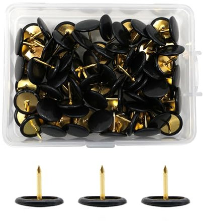Black Drawing Pins 100 Pcs Round Head Thumbtacks, Metal Push Pins with Storage Box for Pinboard, Bulletin Board, Office, Home
