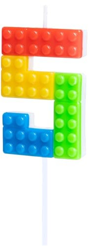Zahlenkerze * BAUSTEINE * mit Steckfuß als Deko für Kindergeburtstag | ca. 12,5x4cm | Blocks Tortendeko Kinder Geburtstag Geburtstagskerze Zahlen Kerzen, Stil: Zahl 5