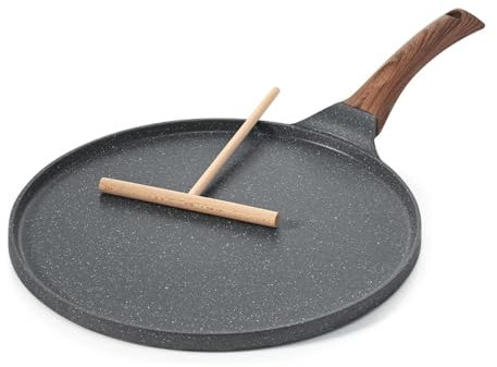 Antihaft-Krepppfanne mit Schweizer Granitbeschichtung, 30,5 cm, Pfannkuchenpfanne, Tawa Grillplatte, kühlbleibender Griff, Grau, 25,4 cm