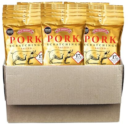 Pub Original - Salted Pork Scratchings - High Protein Snacks - Box of 20 x 35 g Packs